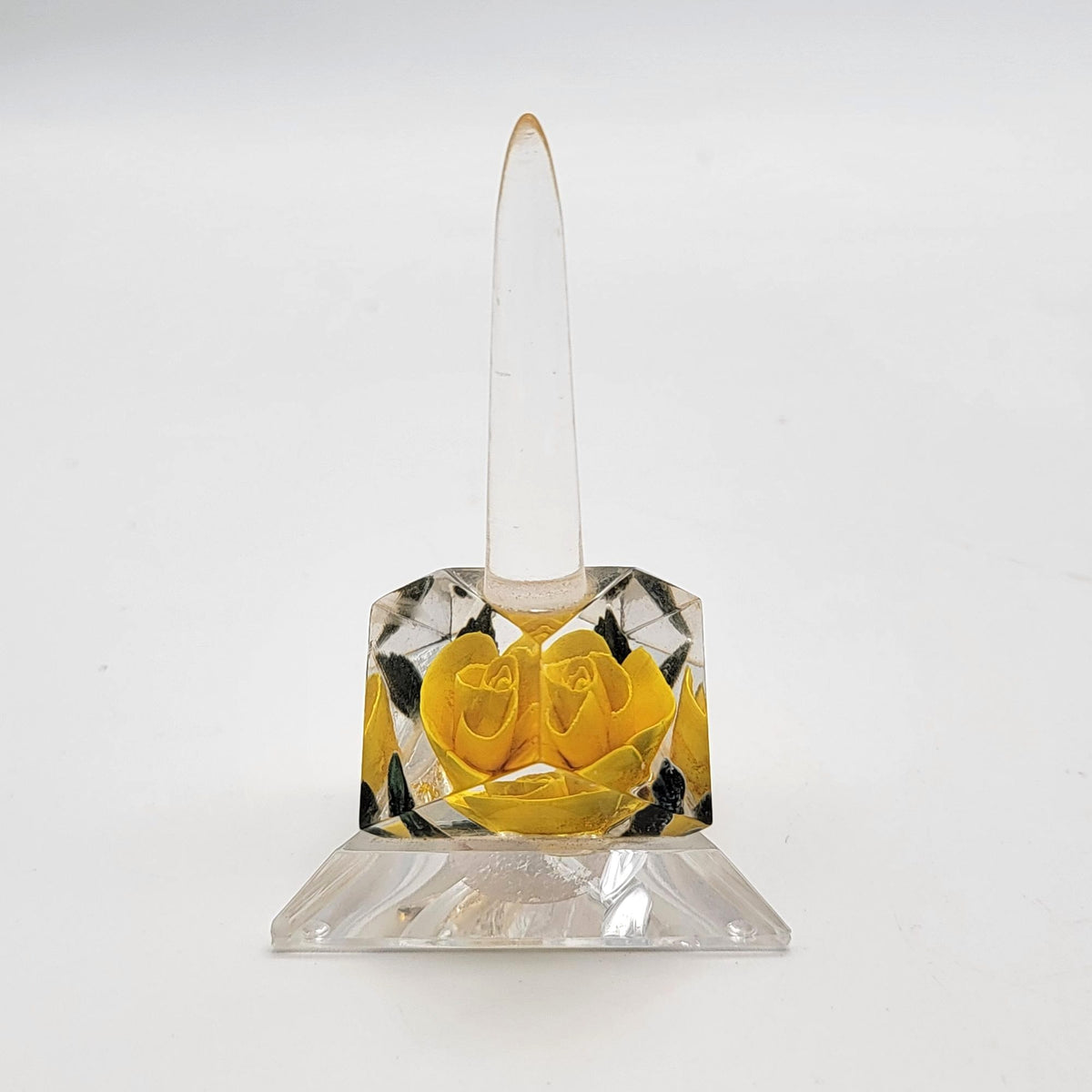 Vintage Lucite Yellow Rose Ring Holder