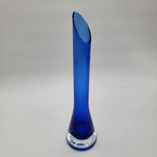 Vintage Polish Cobalt Blue Art Glass Vase with Controlled Bubble