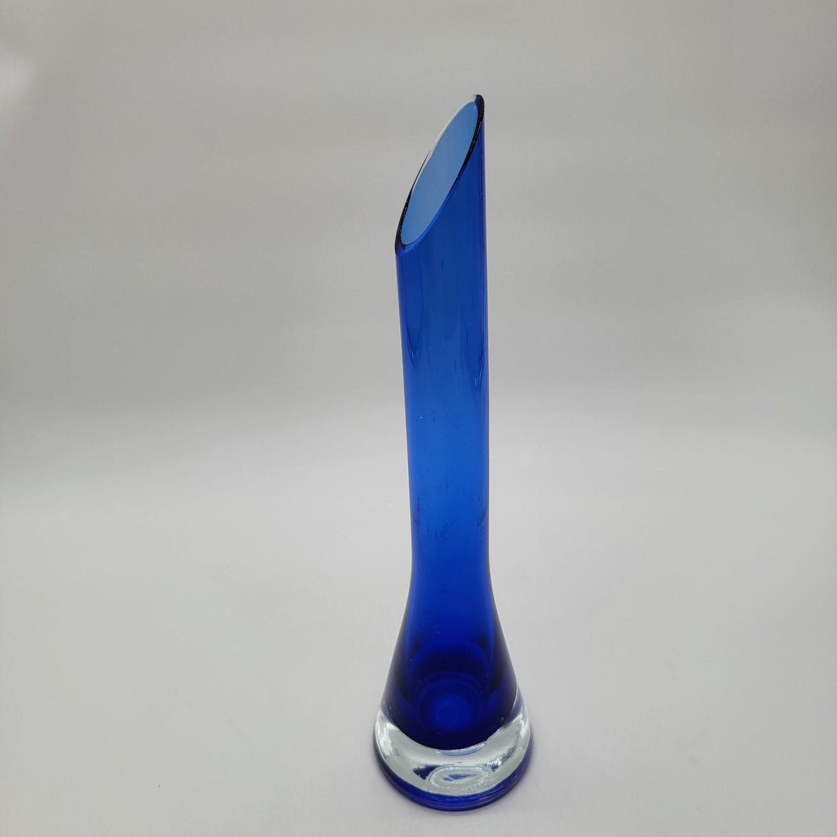 Vintage Polish Cobalt Blue Art Glass Vase with Controlled Bubble