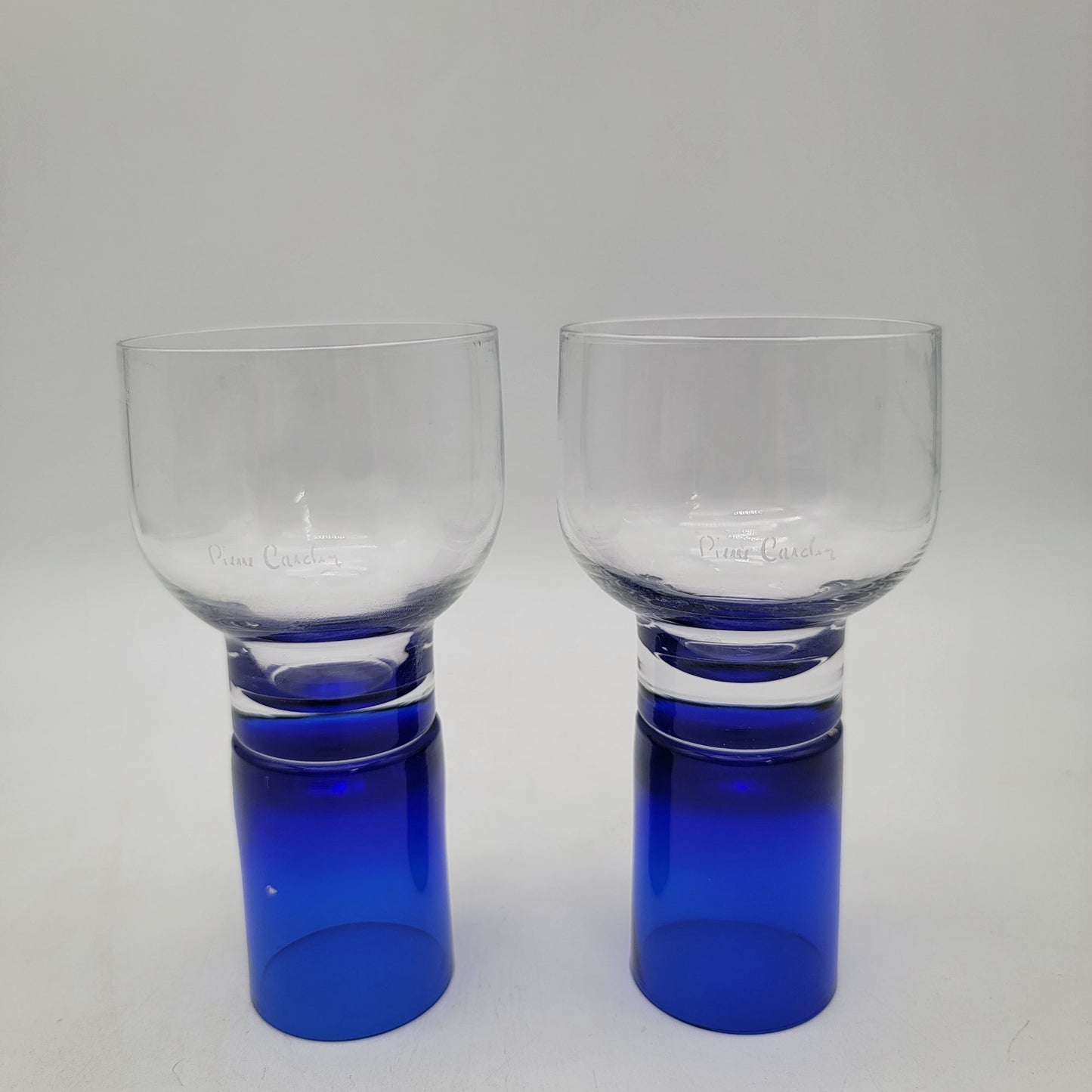 Vintage Pierre Cardin Cobalt Blue Art Glass Signed Cocktail Glasses Set of 2