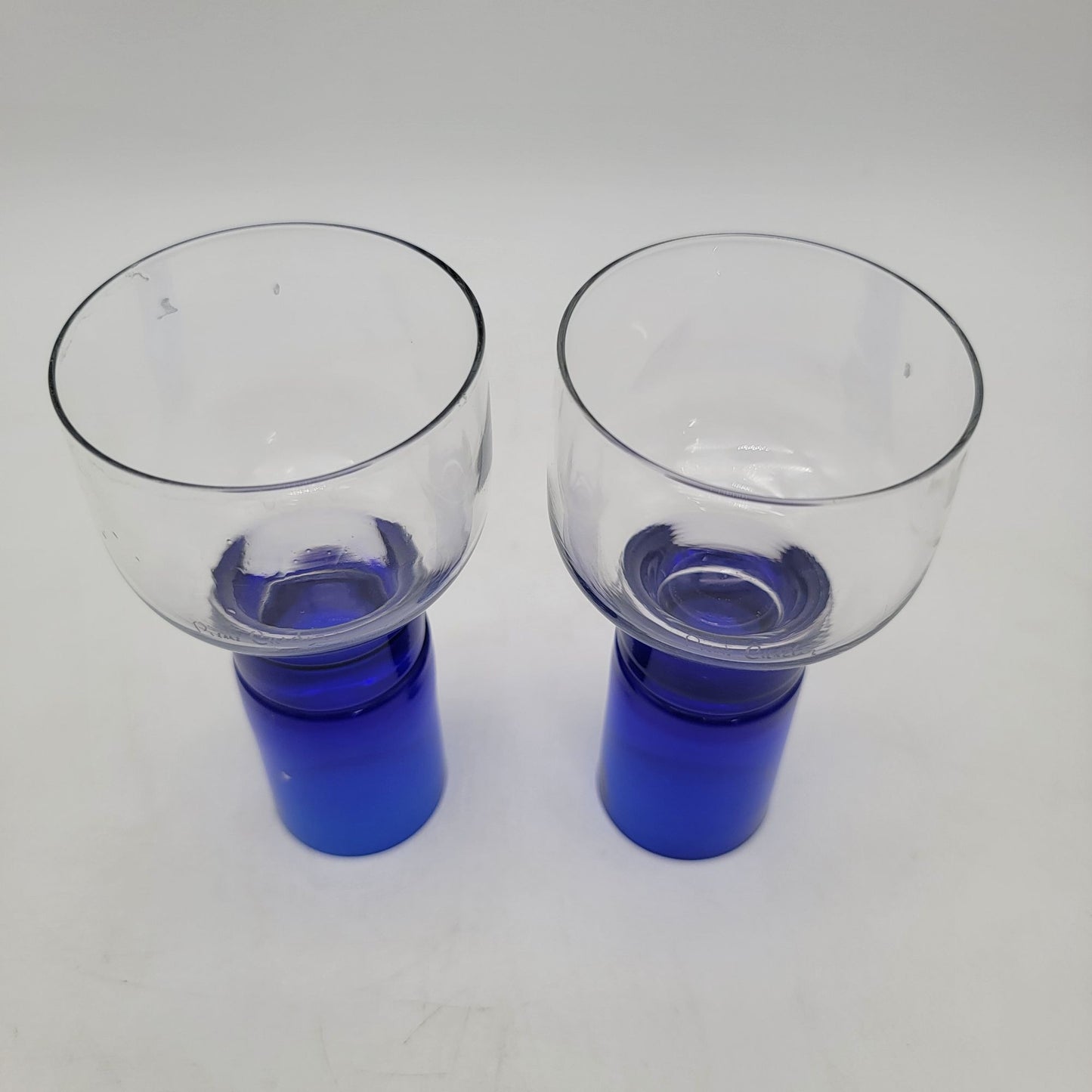 Vintage Pierre Cardin Cobalt Blue Art Glass Signed Cocktail Glasses Set of 2