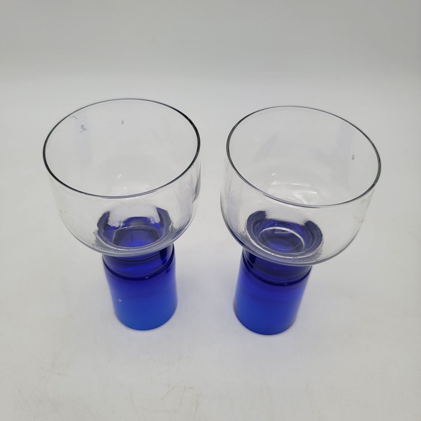 Vintage Pierre Cardin Cobalt Blue Art Glass Signed Cocktail Glasses Set of 2