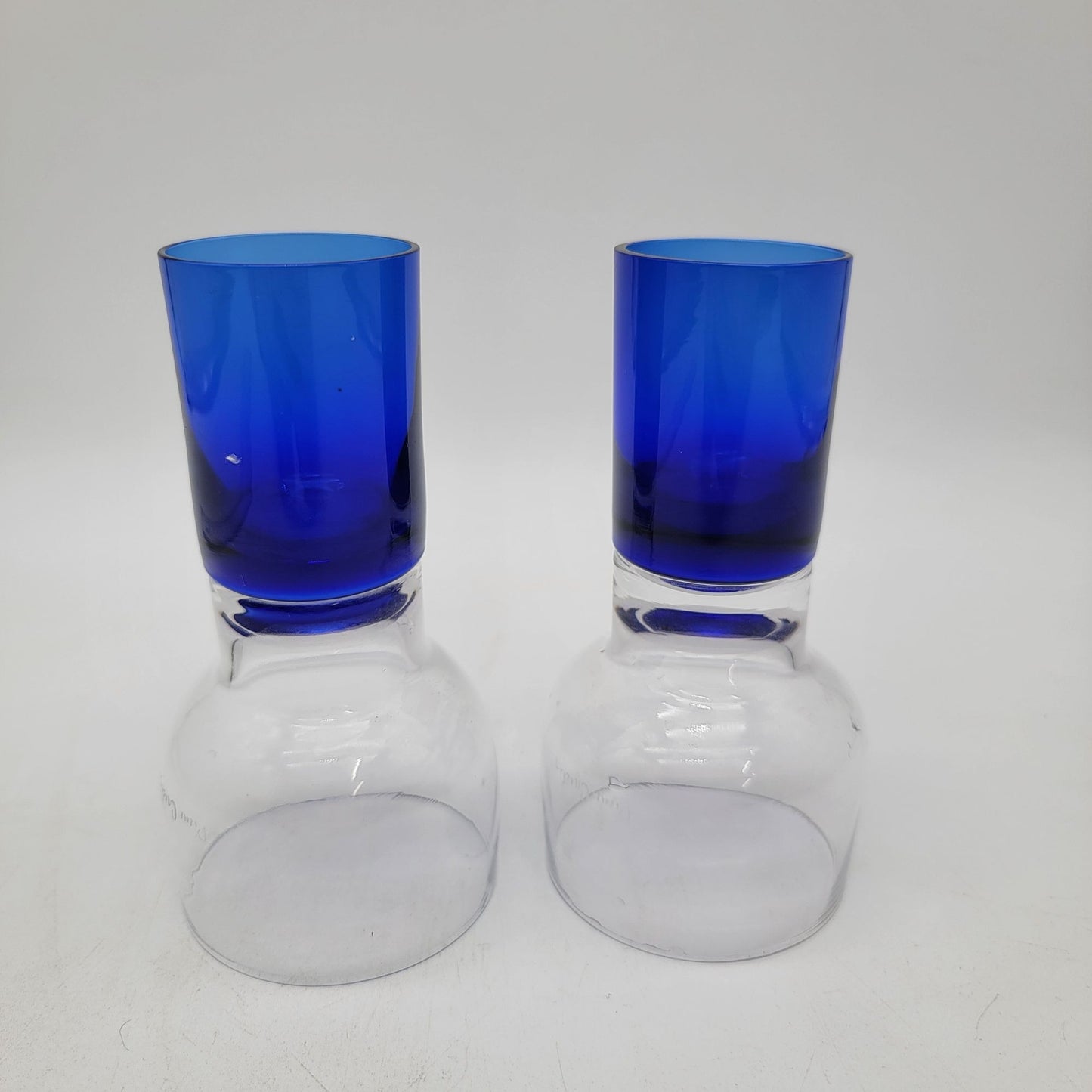 Vintage Pierre Cardin Cobalt Blue Art Glass Signed Cocktail Glasses Set of 2