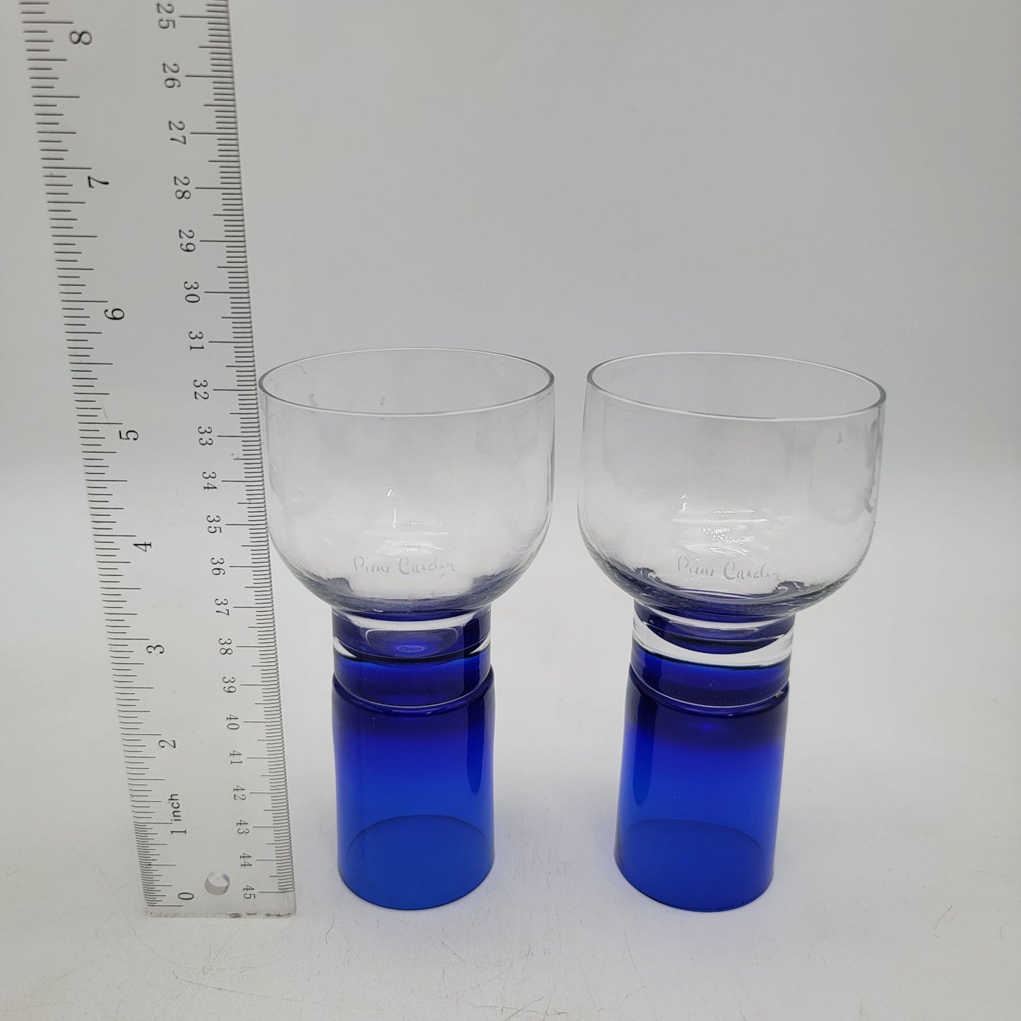 Vintage Pierre Cardin Cobalt Blue Art Glass Signed Cocktail Glasses Set of 2