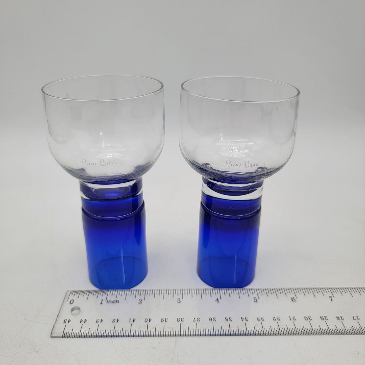 Vintage Pierre Cardin Cobalt Blue Art Glass Signed Cocktail Glasses Set of 2