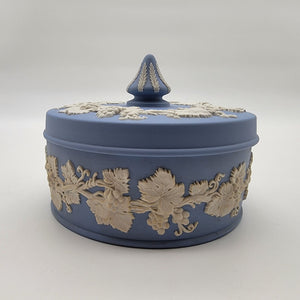 Vintage Wedgwood Blue Jasperware Grape Vine Trinket Jar