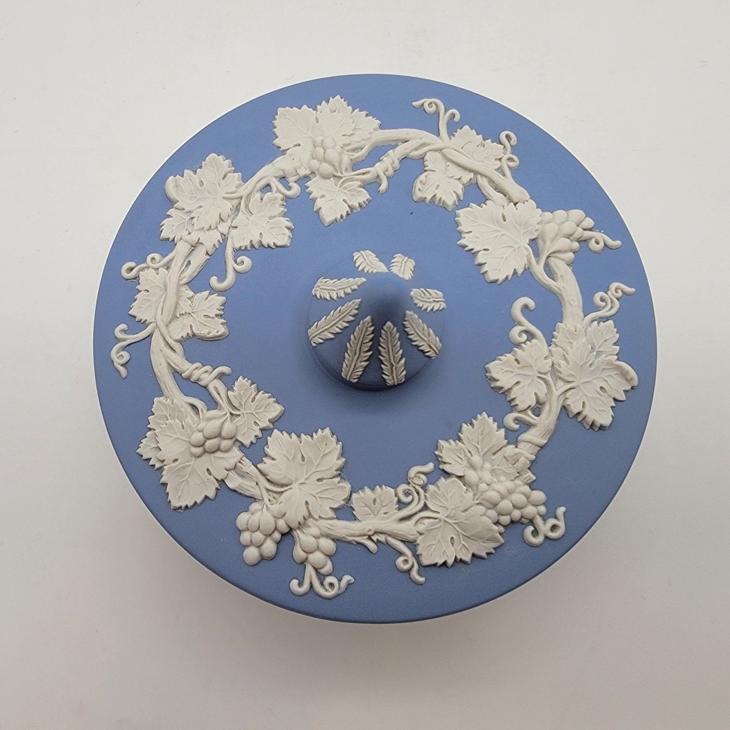 Vintage Wedgwood Blue Jasperware Grape Vine Trinket Jar