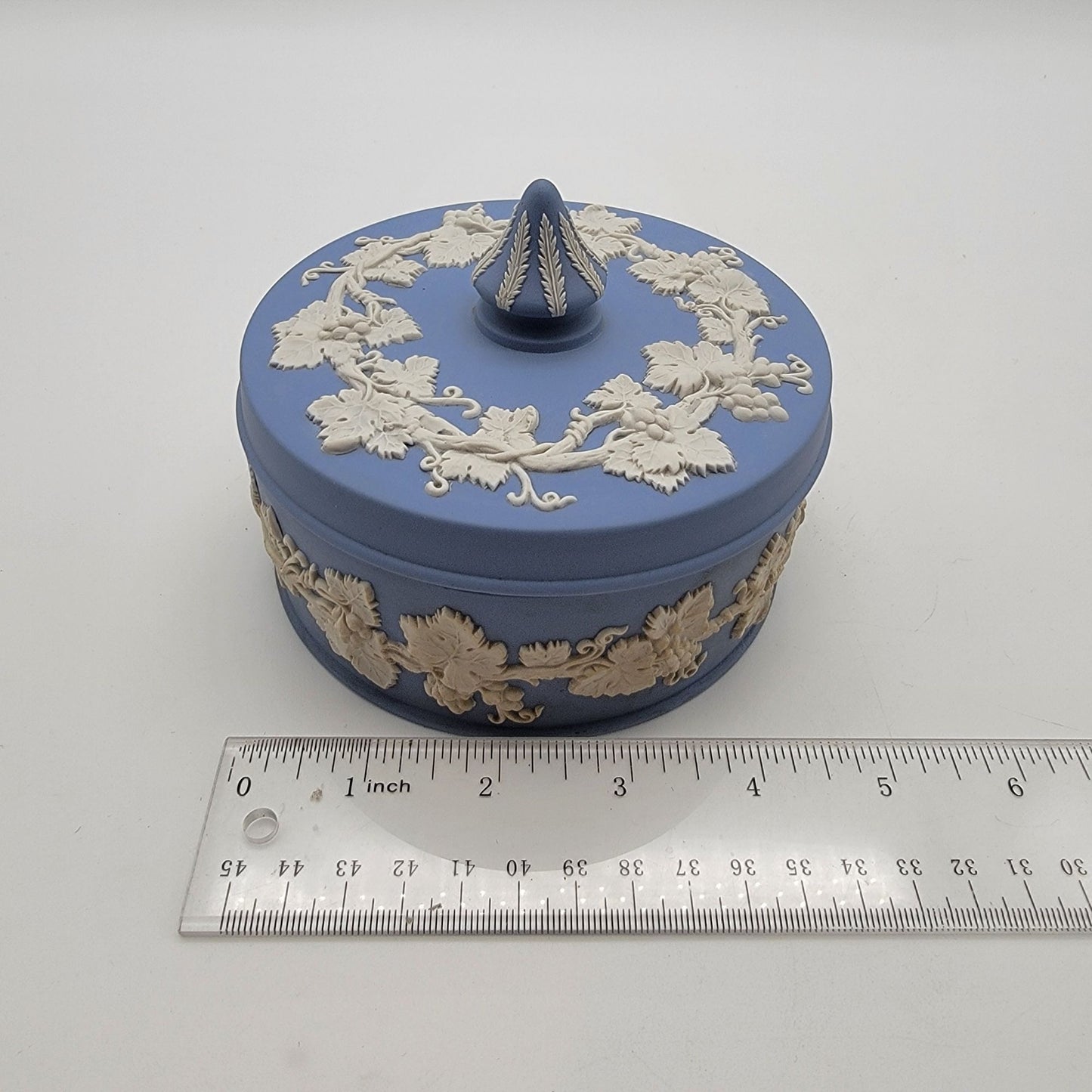Vintage Wedgwood Blue Jasperware Grape Vine Trinket Jar