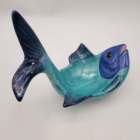 Pottery Iridescent Fish Shaped Vase Bowl