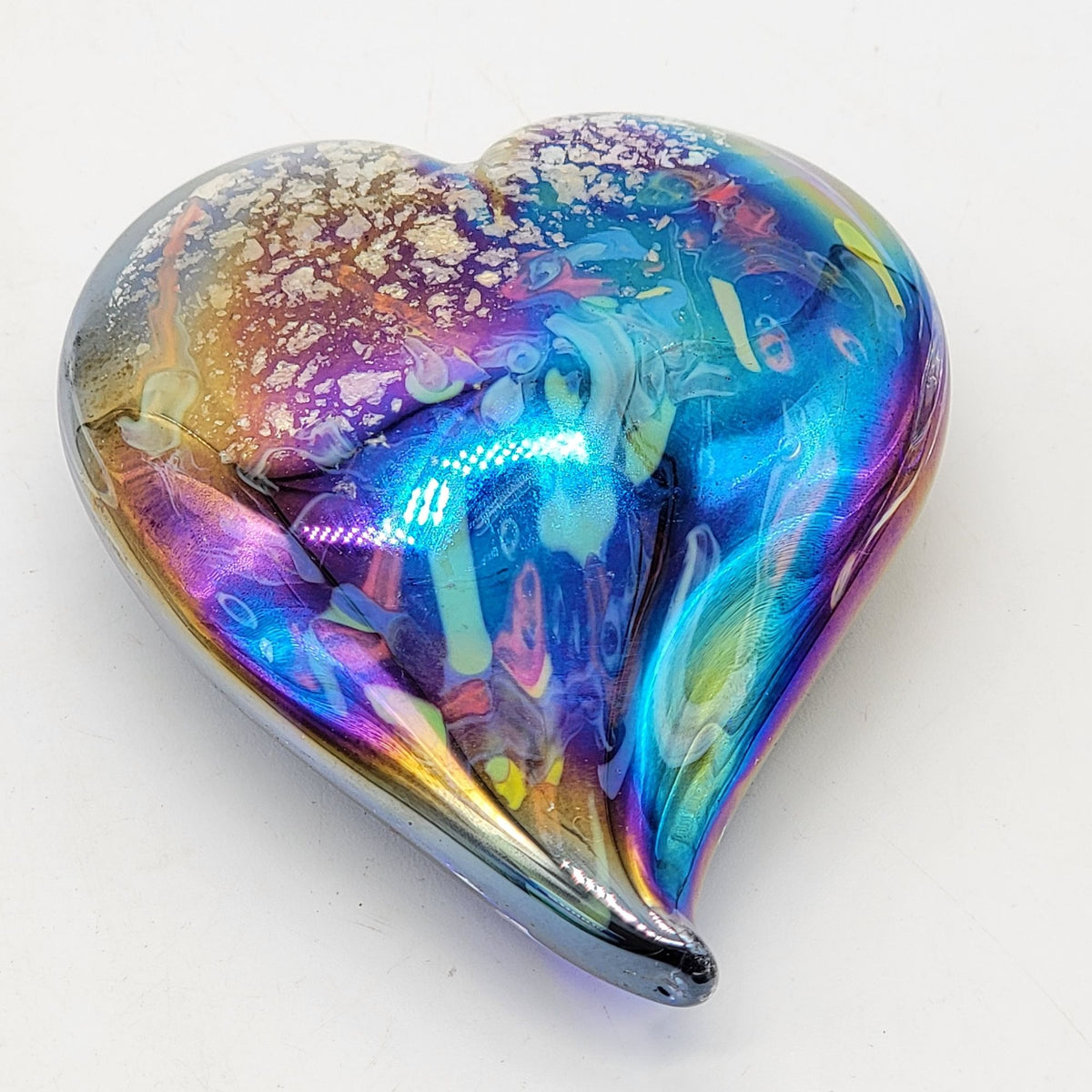 Iridescent Hand-Blown Art Glass Heart Paperweight