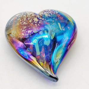 Iridescent Hand-Blown Art Glass Heart Paperweight