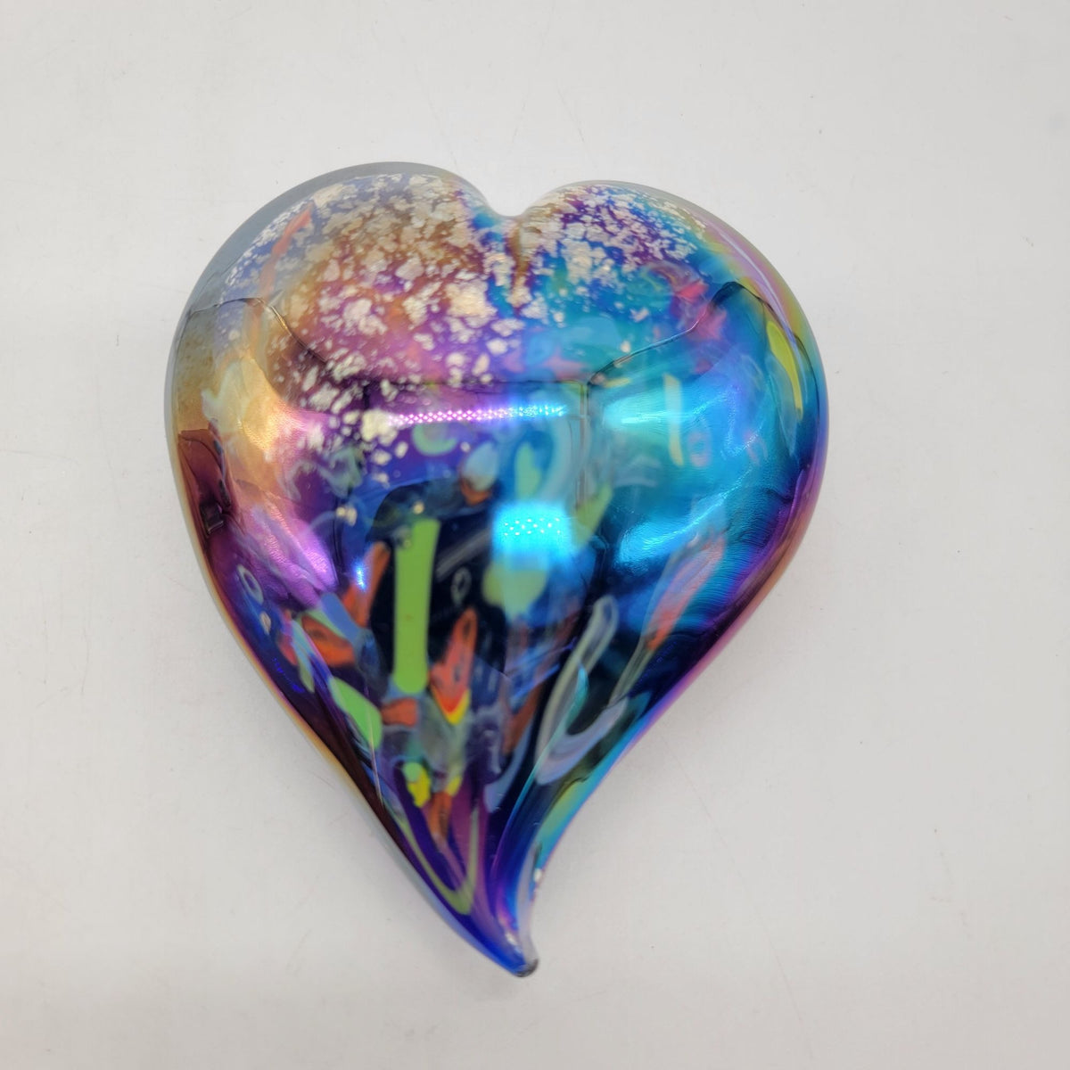 Iridescent Hand-Blown Art Glass Heart Paperweight