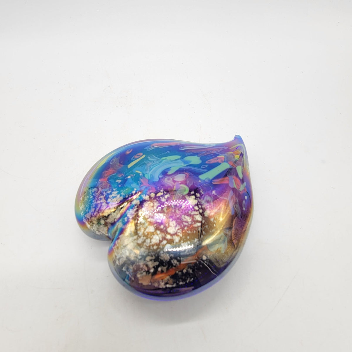 Iridescent Hand-Blown Art Glass Heart Paperweight