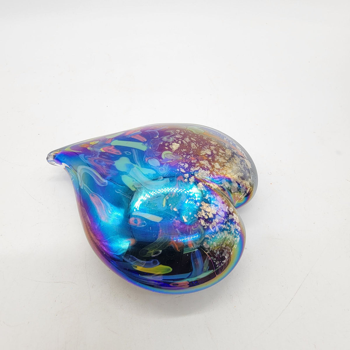 Iridescent Hand-Blown Art Glass Heart Paperweight
