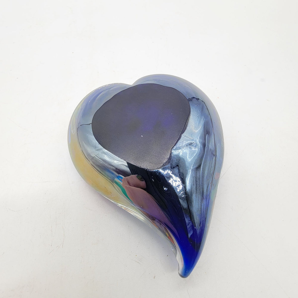 Iridescent Hand-Blown Art Glass Heart Paperweight
