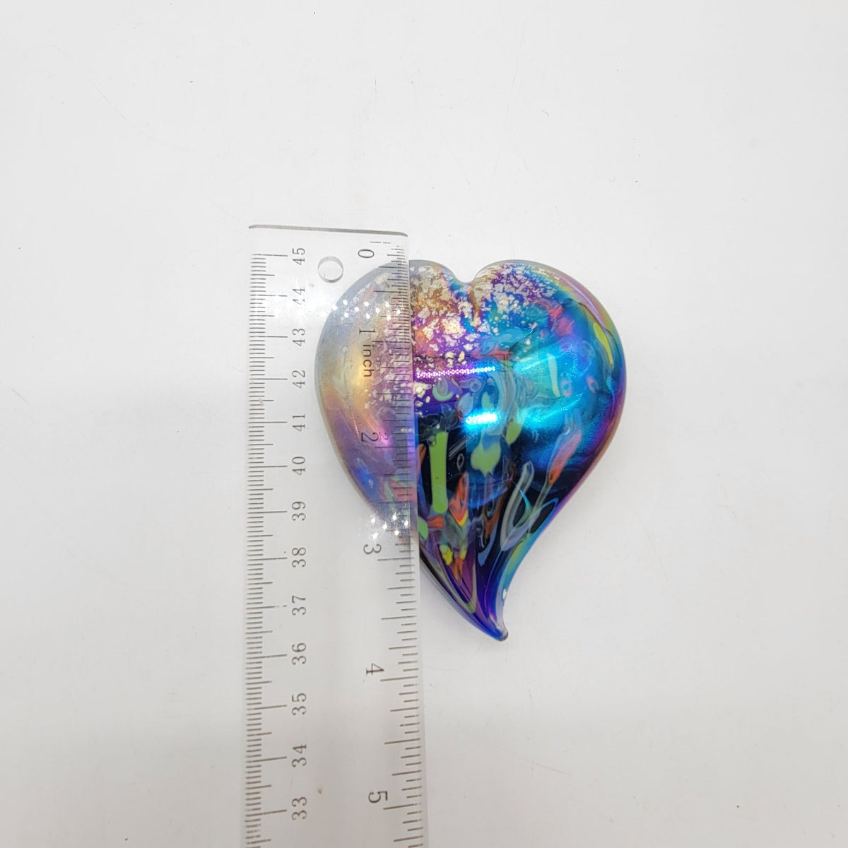 Iridescent Hand-Blown Art Glass Heart Paperweight