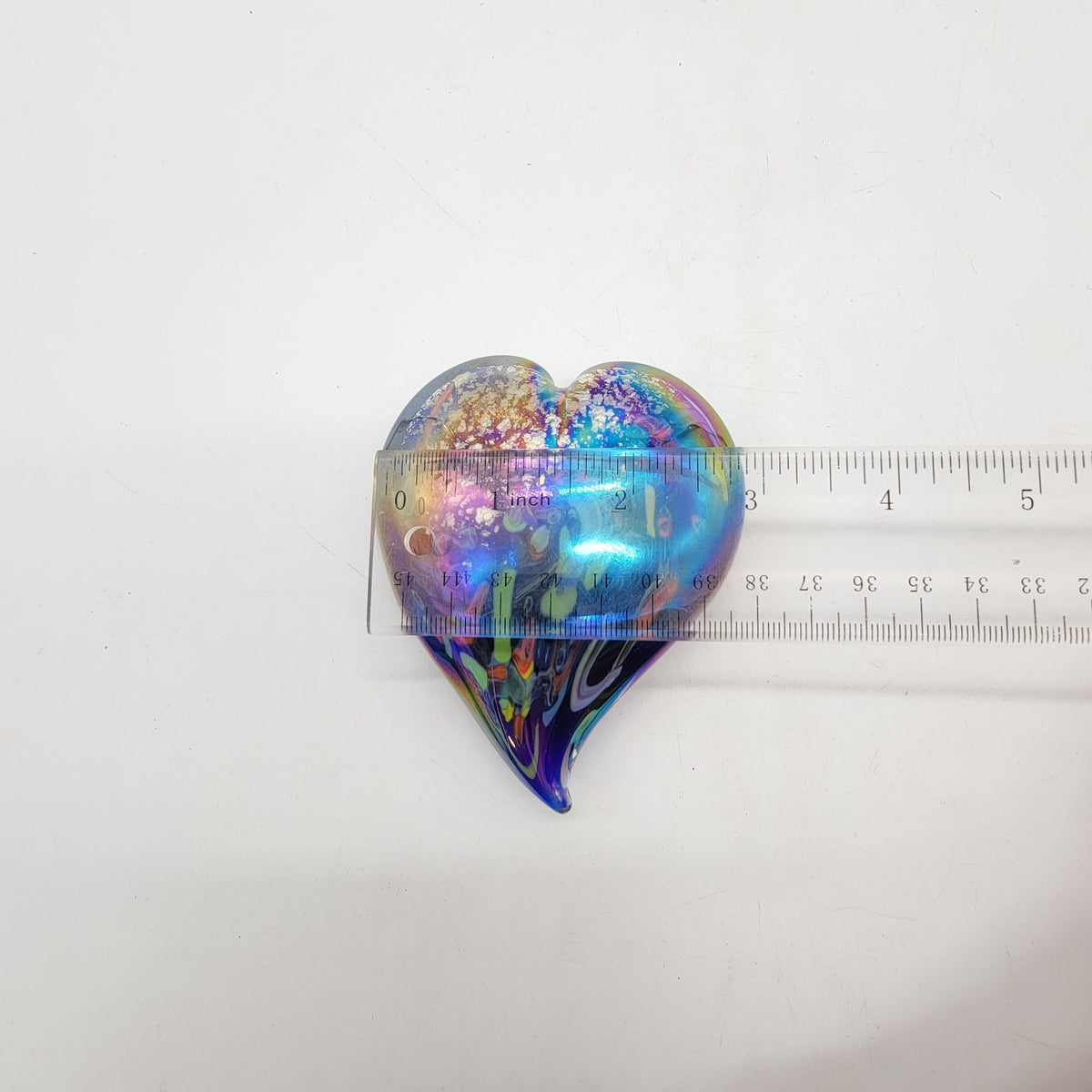 Iridescent Hand-Blown Art Glass Heart Paperweight