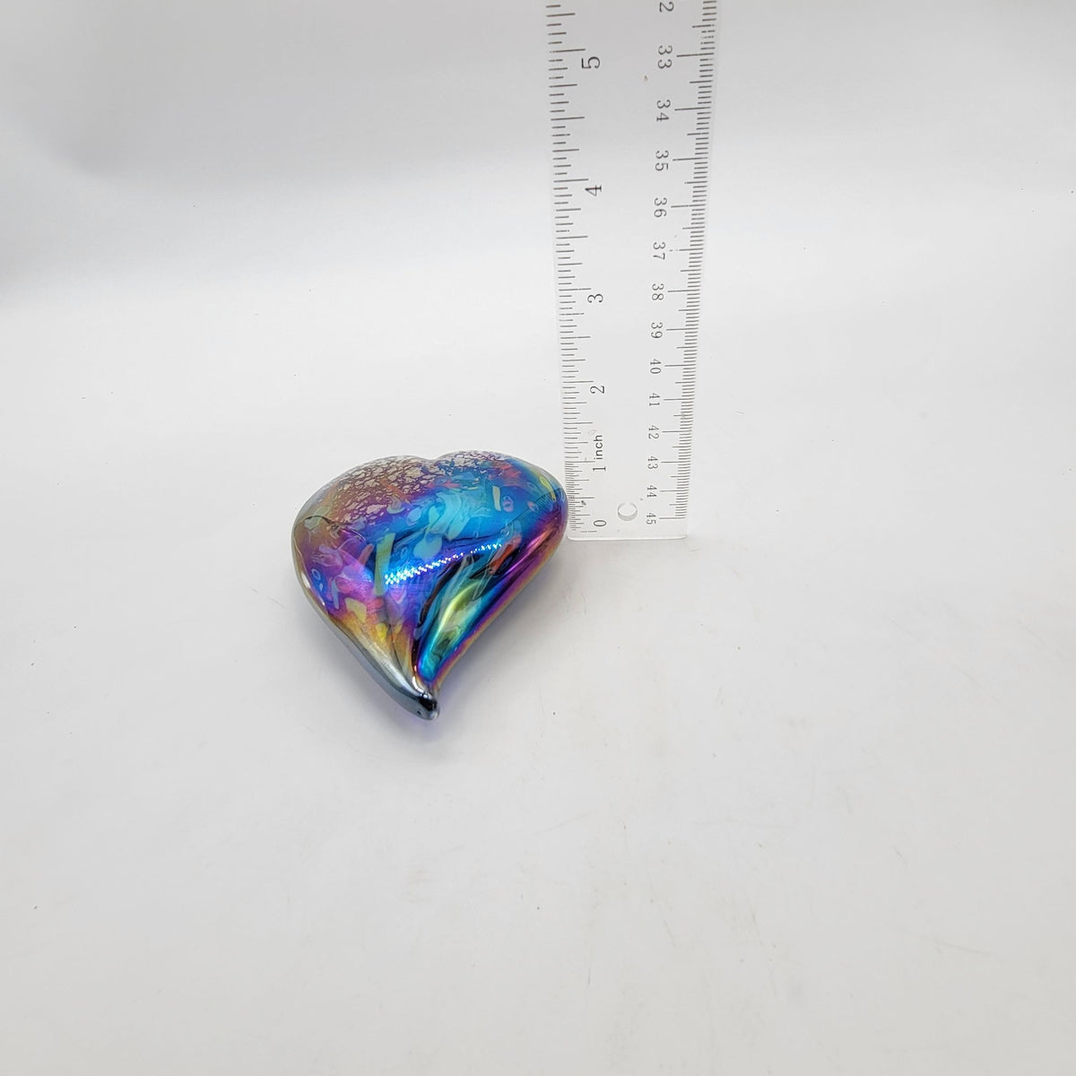 Iridescent Hand-Blown Art Glass Heart Paperweight