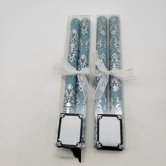 Pier 1 Imports Blue Taper Column Candles With Silver Damask