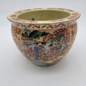 Vintage Satsuma Goldfish Planter Handpainted Geisha Scene