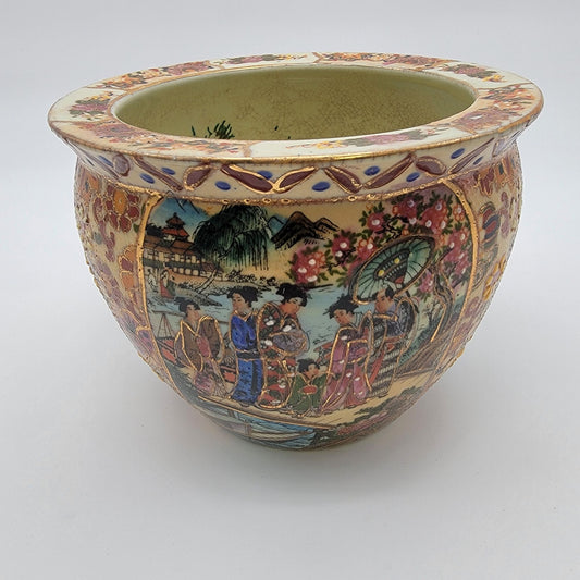 Vintage Satsuma Goldfish Planter Handpainted Geisha Scene