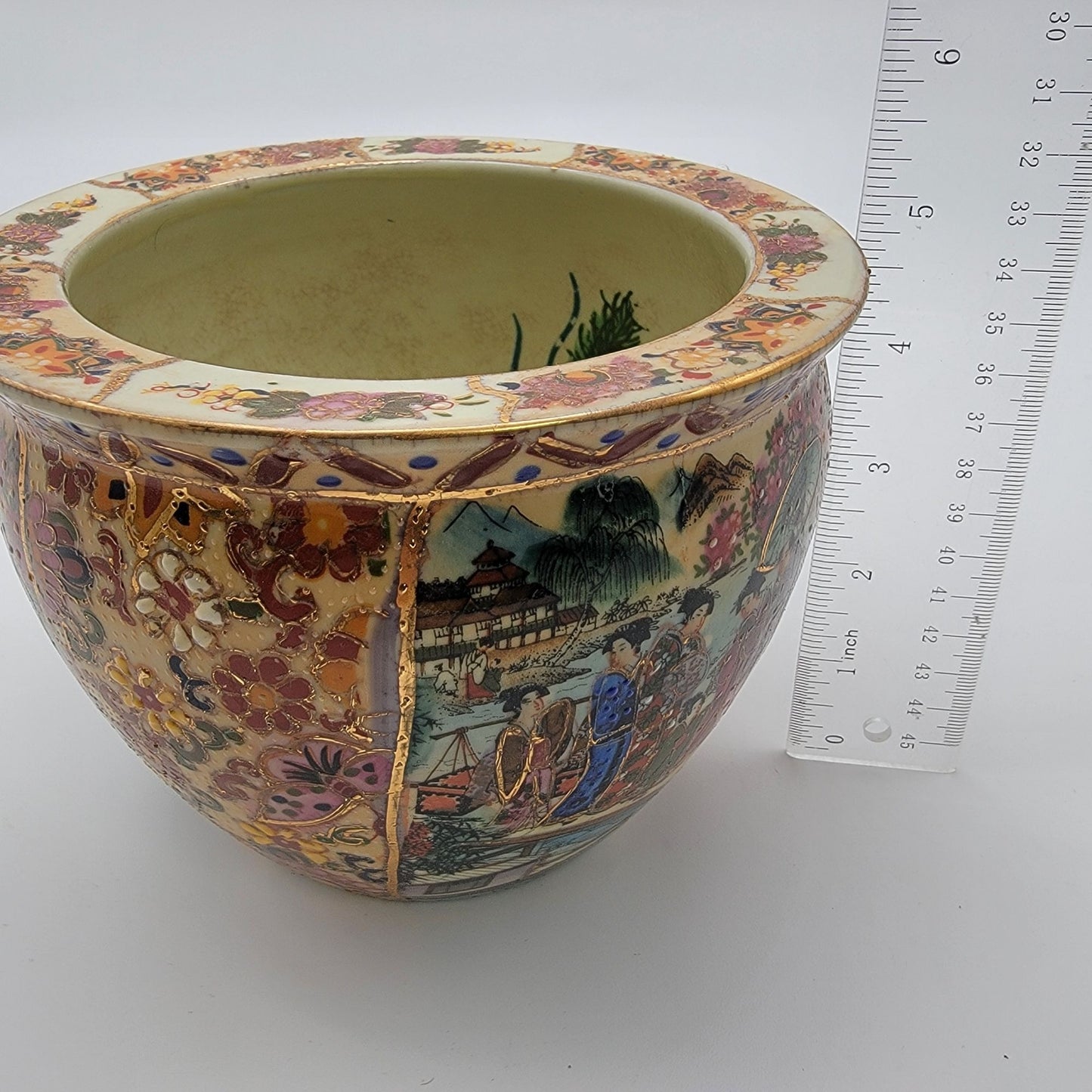 Vintage Satsuma Goldfish Planter Handpainted Geisha Scene