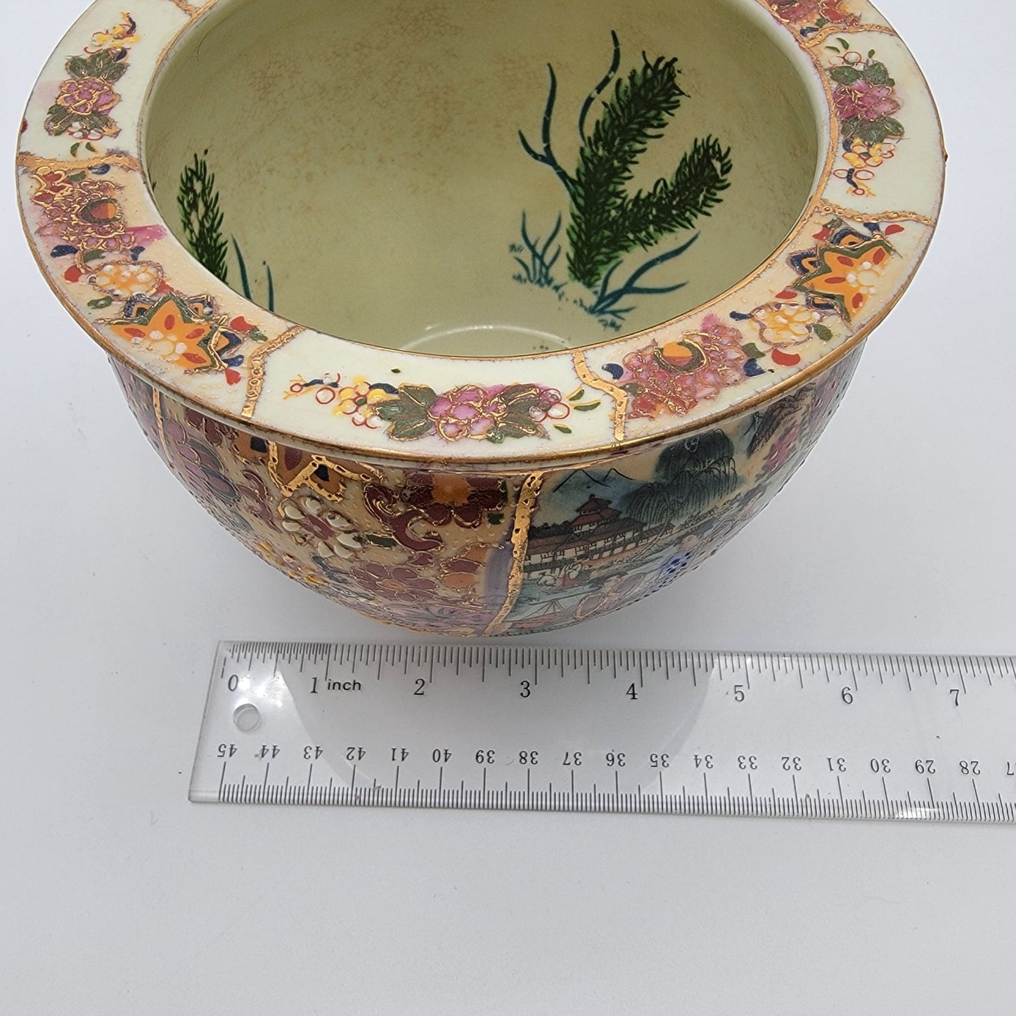 Vintage Satsuma Goldfish Planter Handpainted Geisha Scene