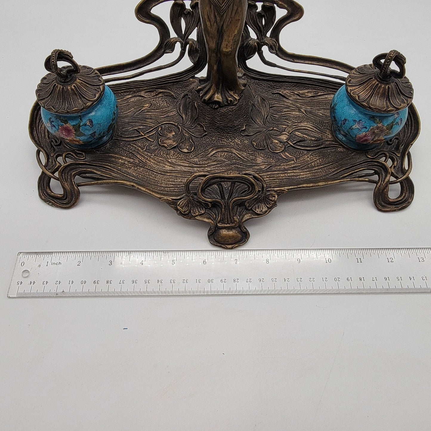 Vintage Art Nouveau Reproduction Brass Double Inkwell by Wong Lee