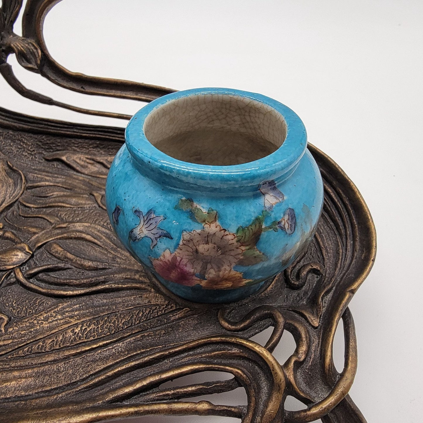 Vintage Art Nouveau Reproduction Brass Double Inkwell by Wong Lee