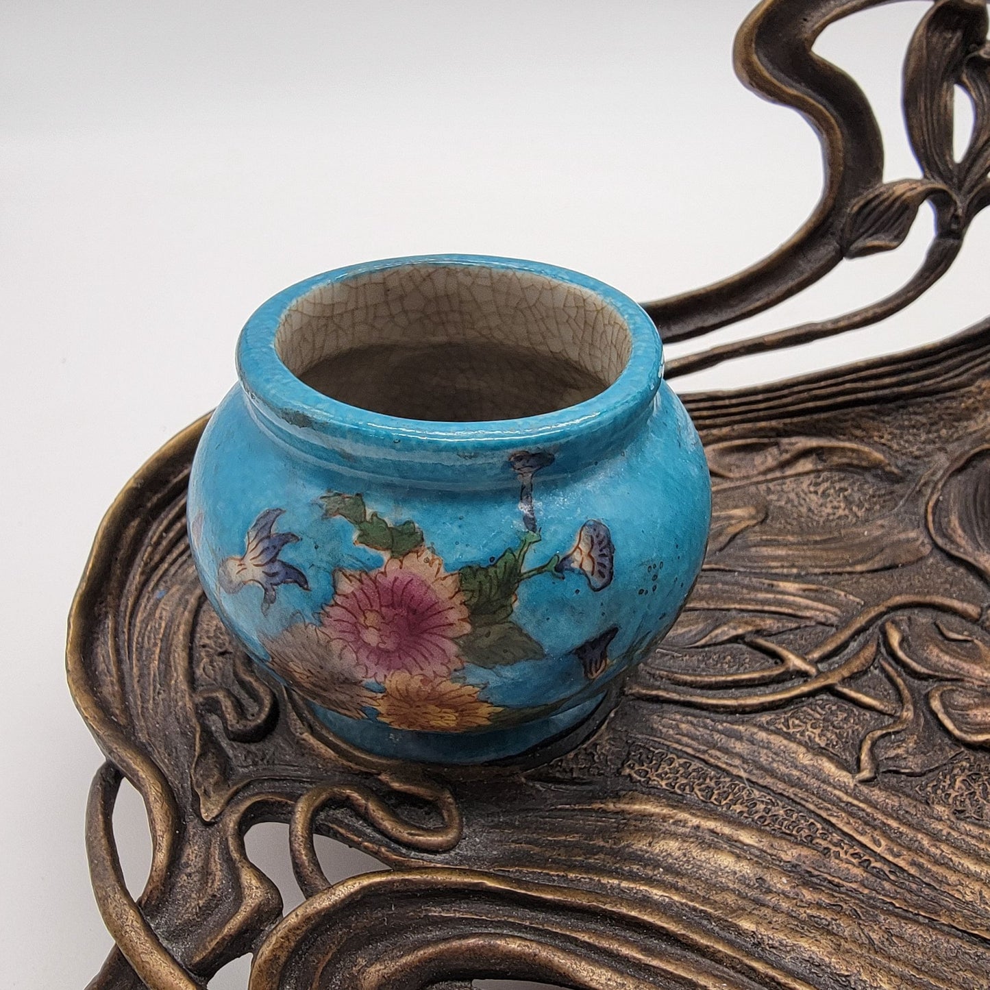 Vintage Art Nouveau Reproduction Brass Double Inkwell by Wong Lee