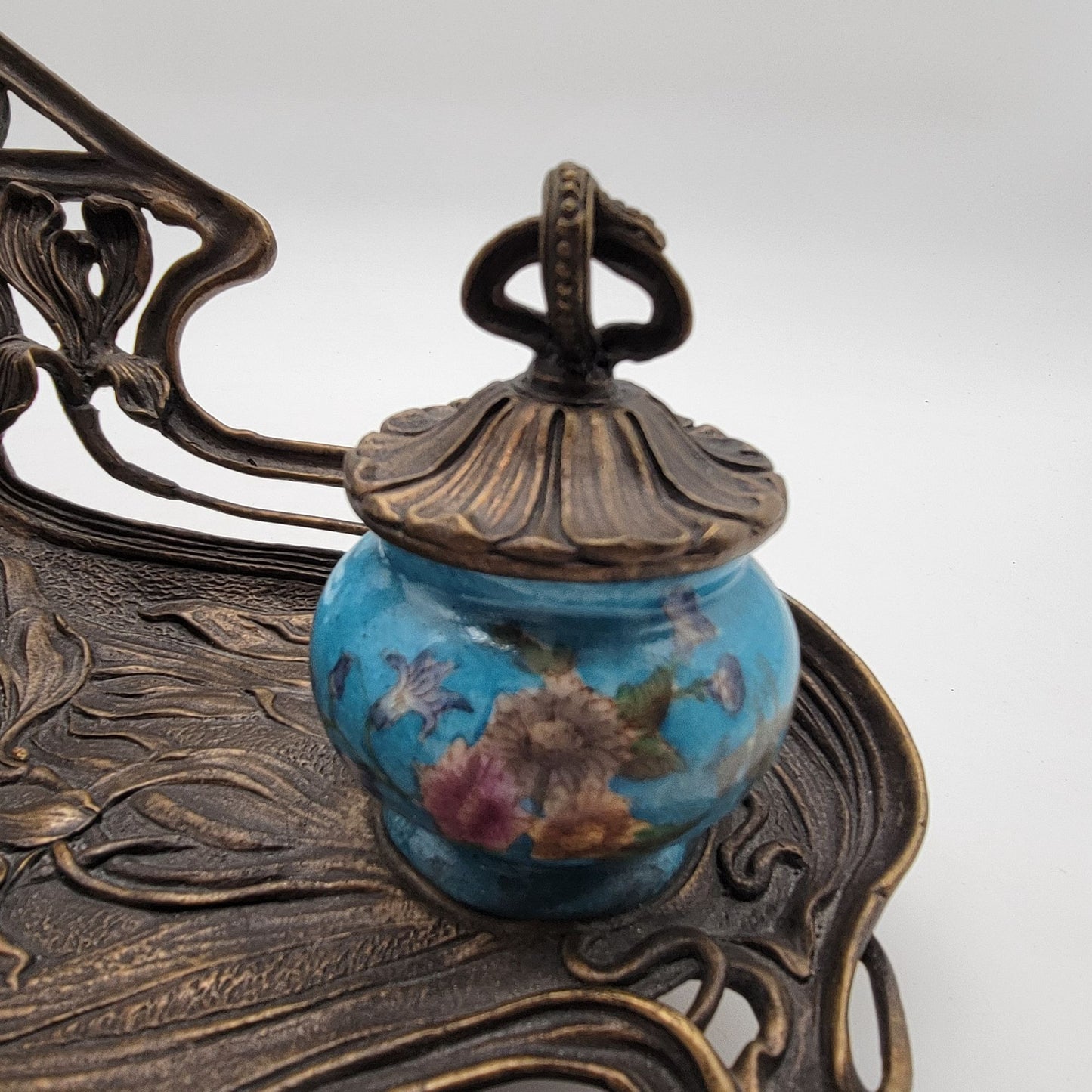 Vintage Art Nouveau Reproduction Brass Double Inkwell by Wong Lee