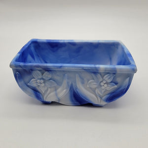 Vintage Akro Agate Slag Glass Daffodil Planter Blue Swirl  #657