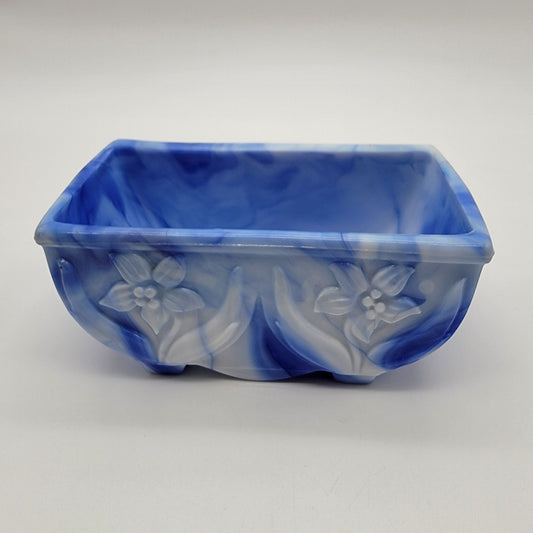 Vintage Akro Agate Slag Glass Daffodil Planter Blue Swirl  #657