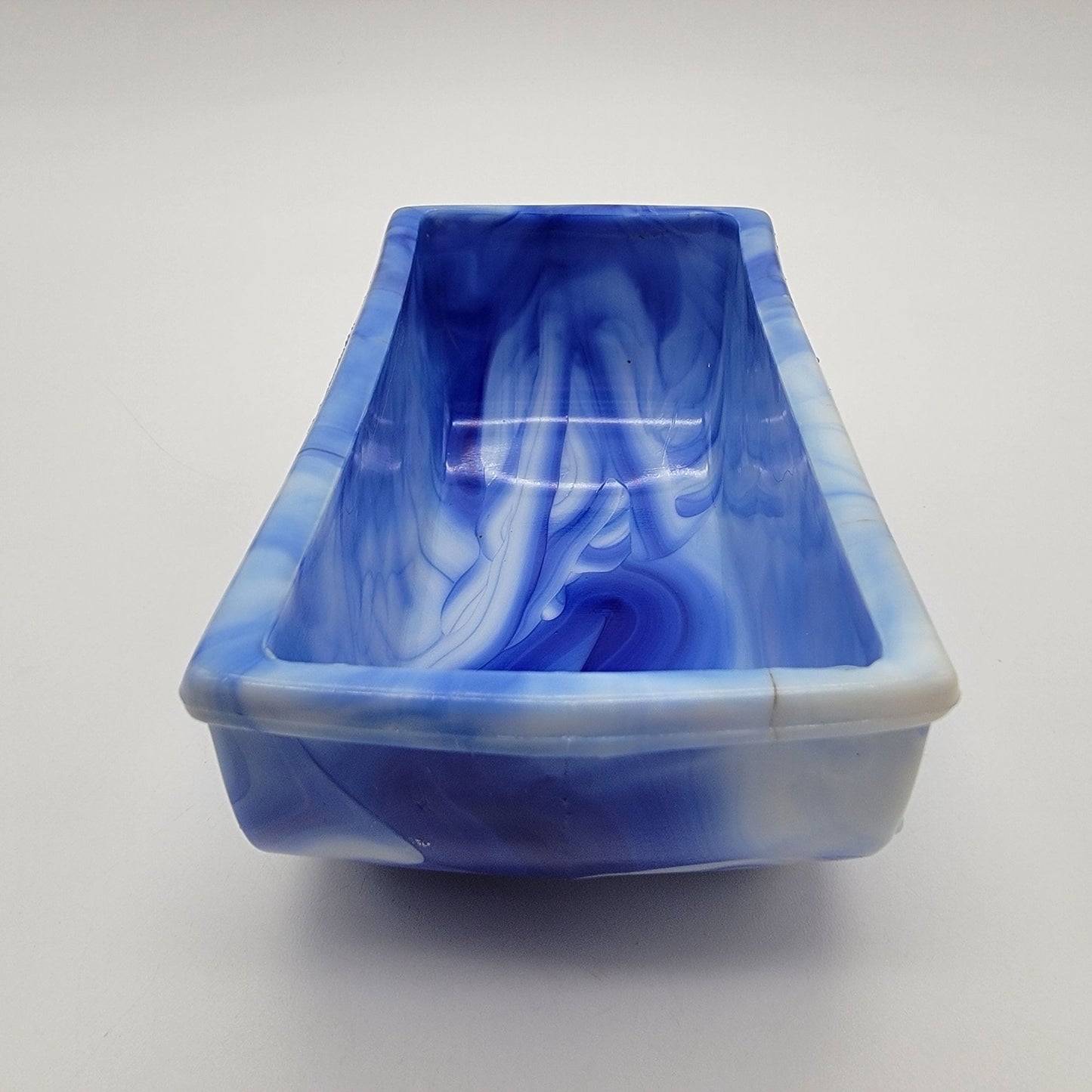 Vintage Akro Agate Slag Glass Daffodil Planter Blue Swirl  #657