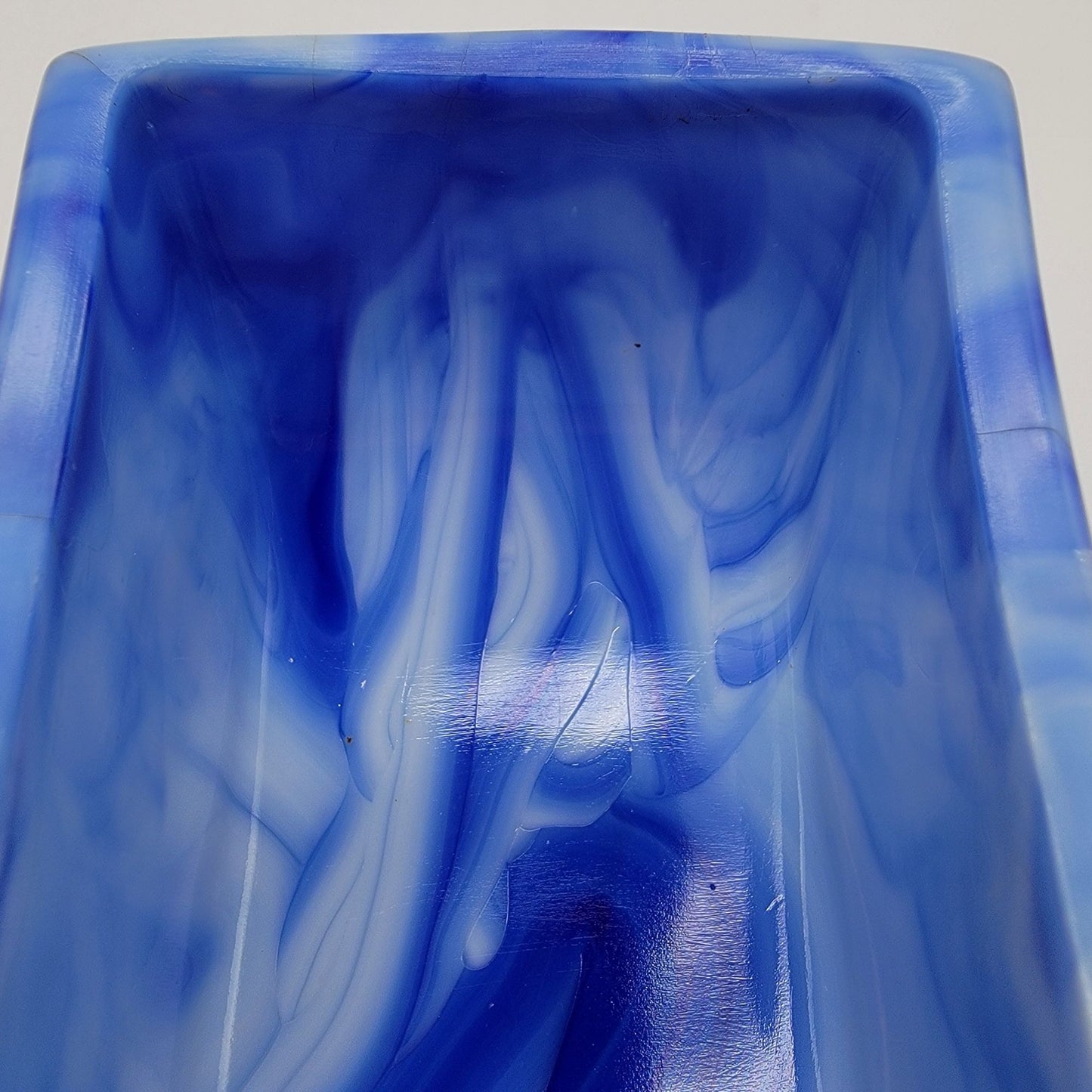 Vintage Akro Agate Slag Glass Daffodil Planter Blue Swirl  #657