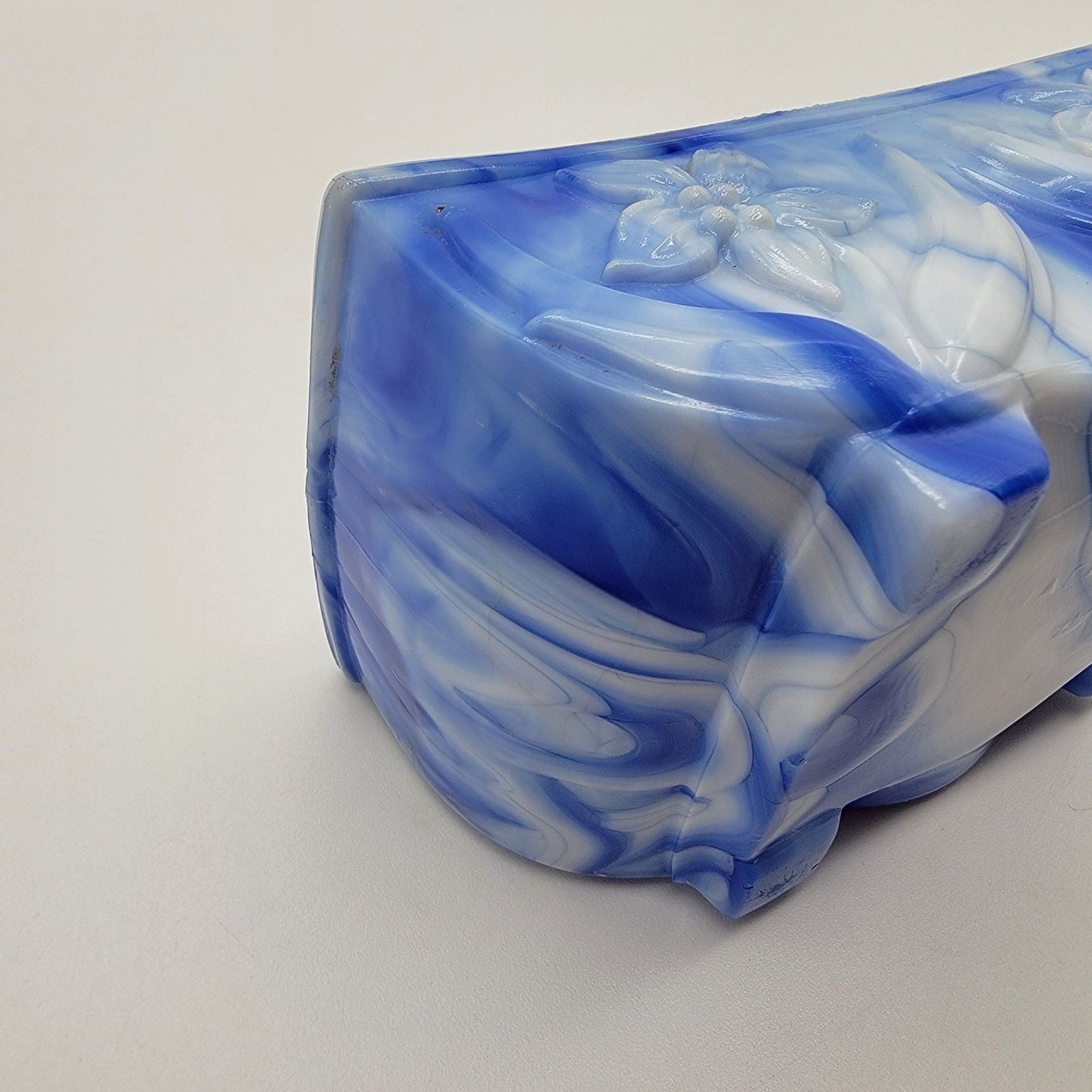 Vintage Akro Agate Slag Glass Daffodil Planter Blue Swirl  #657