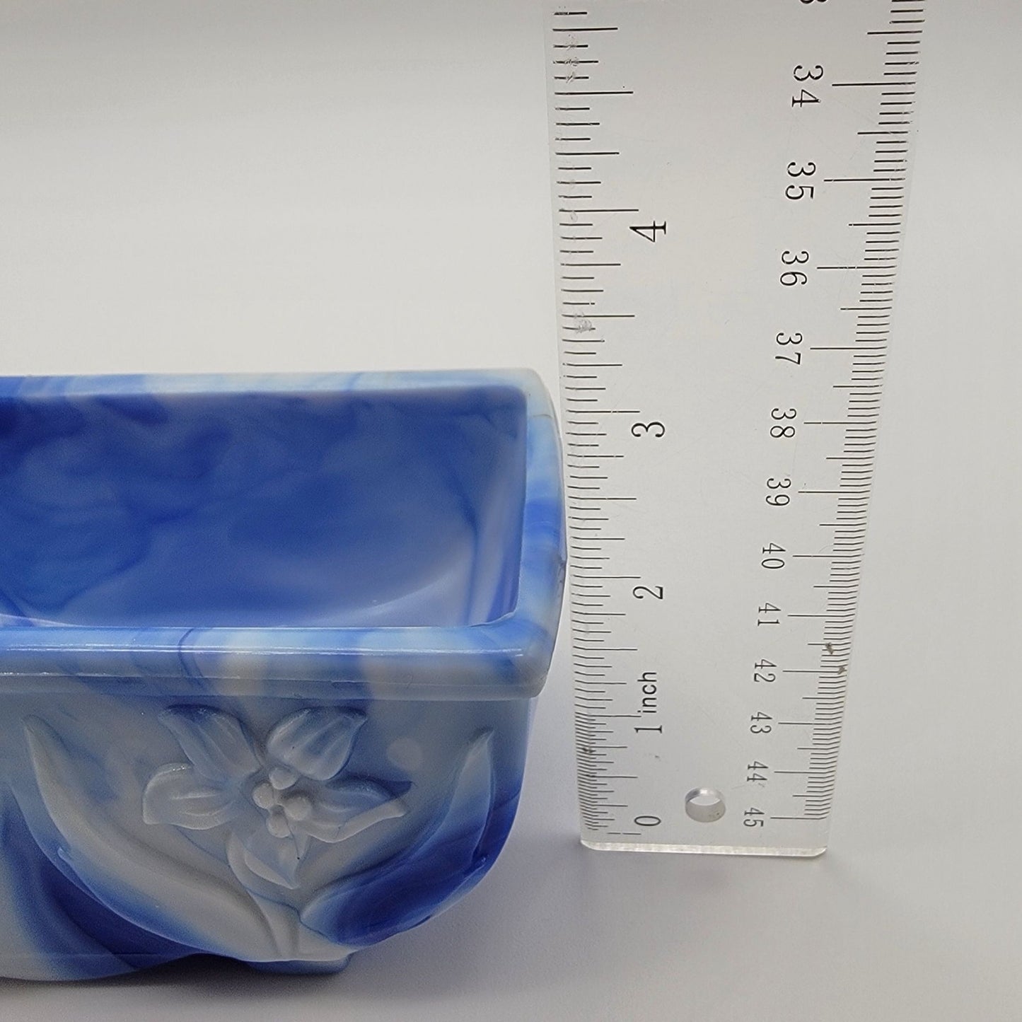 Vintage Akro Agate Slag Glass Daffodil Planter Blue Swirl  #657