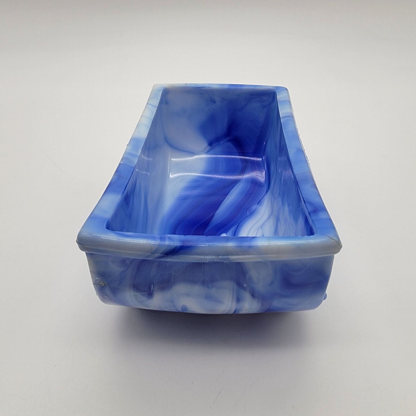 Vintage Akro Agate Slag Glass Daffodil Planter Blue Swirl  #657