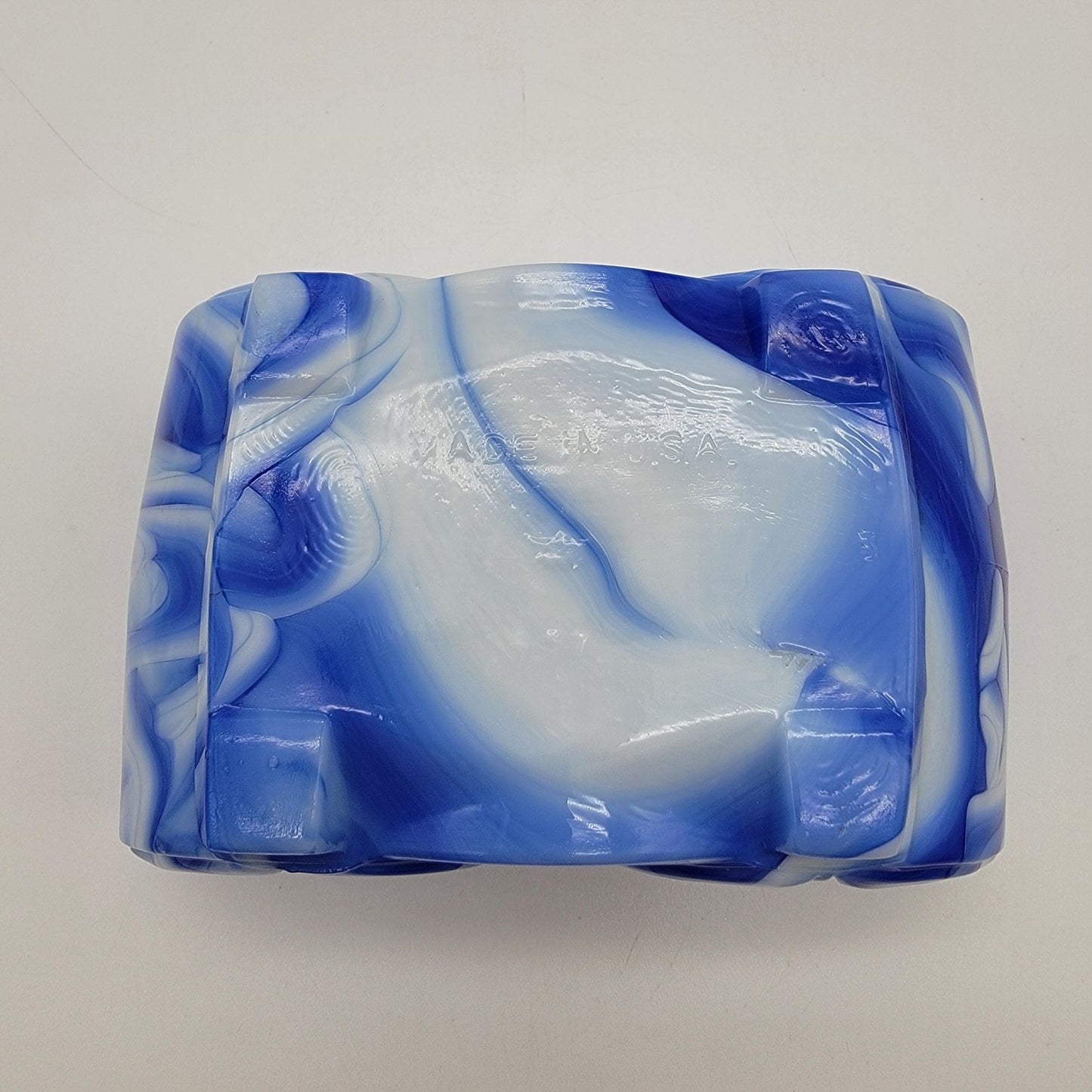 Vintage Akro Agate Slag Glass Daffodil Planter Blue Swirl  #657