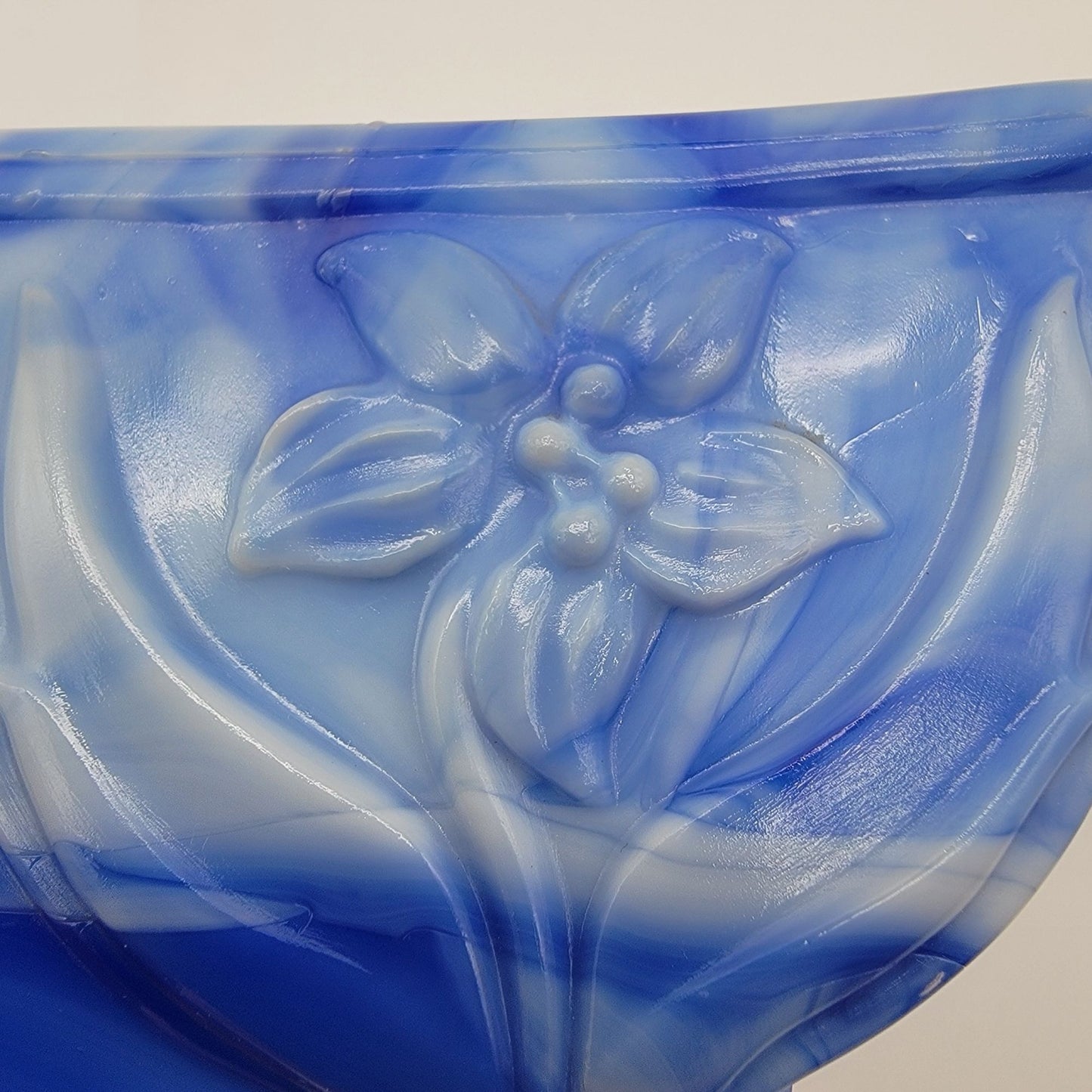 Vintage Akro Agate Slag Glass Daffodil Planter Blue Swirl  #657