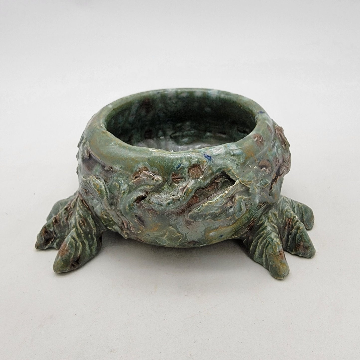 Unique Green Art Pottery Footed Planter Bowl