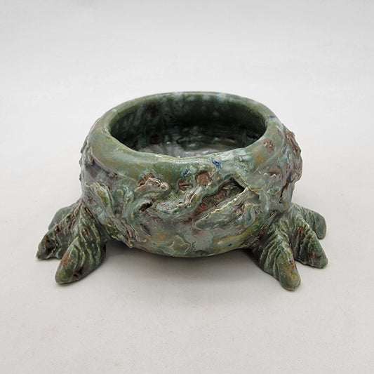 Unique Green Art Pottery Footed Planter Bowl
