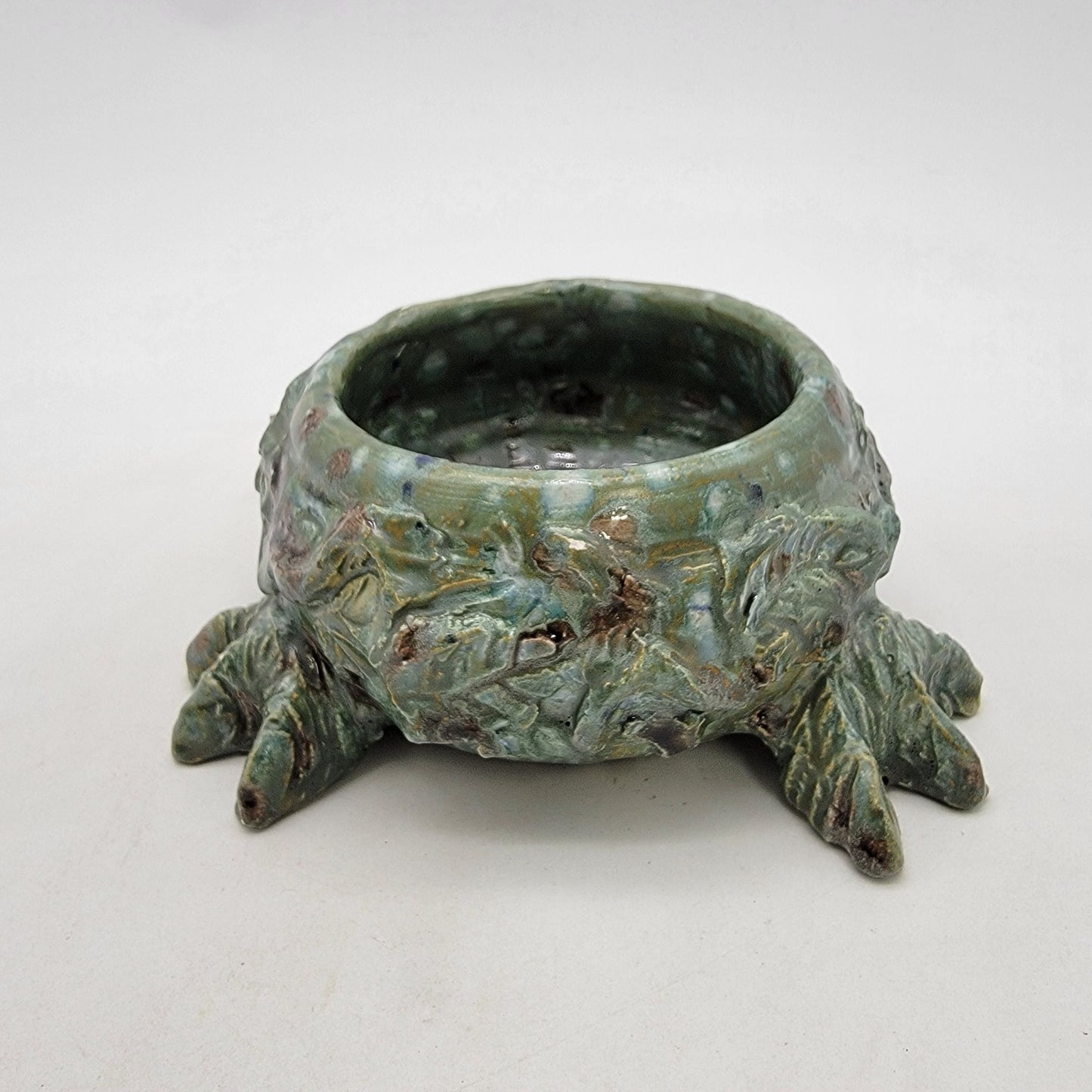 Unique Green Art Pottery Footed Planter Bowl