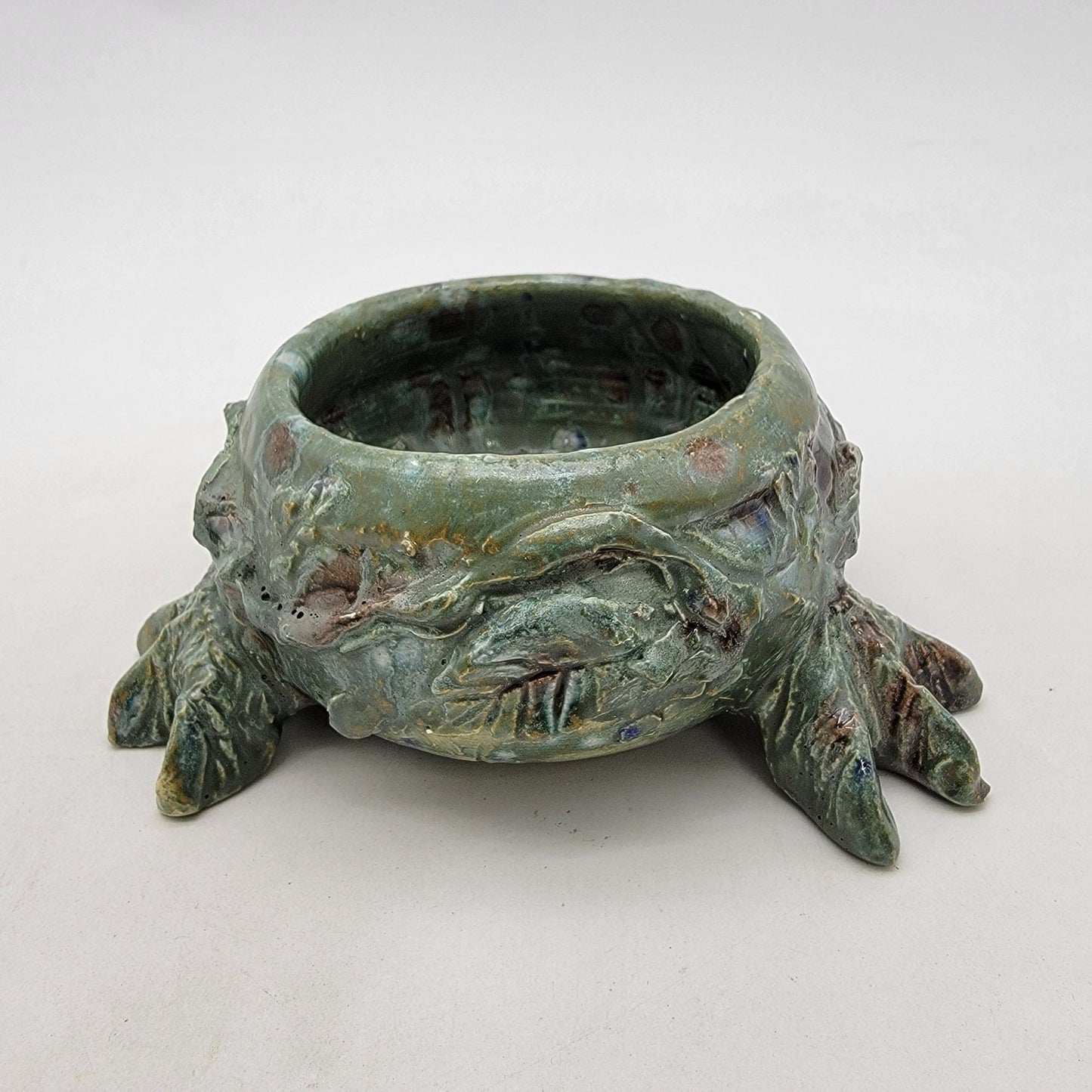 Unique Green Art Pottery Footed Planter Bowl