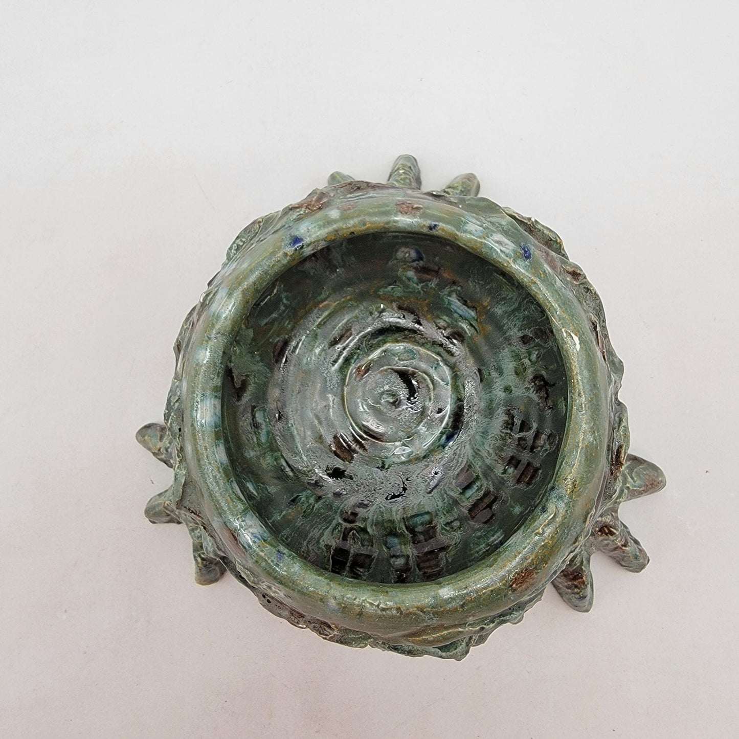 Unique Green Art Pottery Footed Planter Bowl