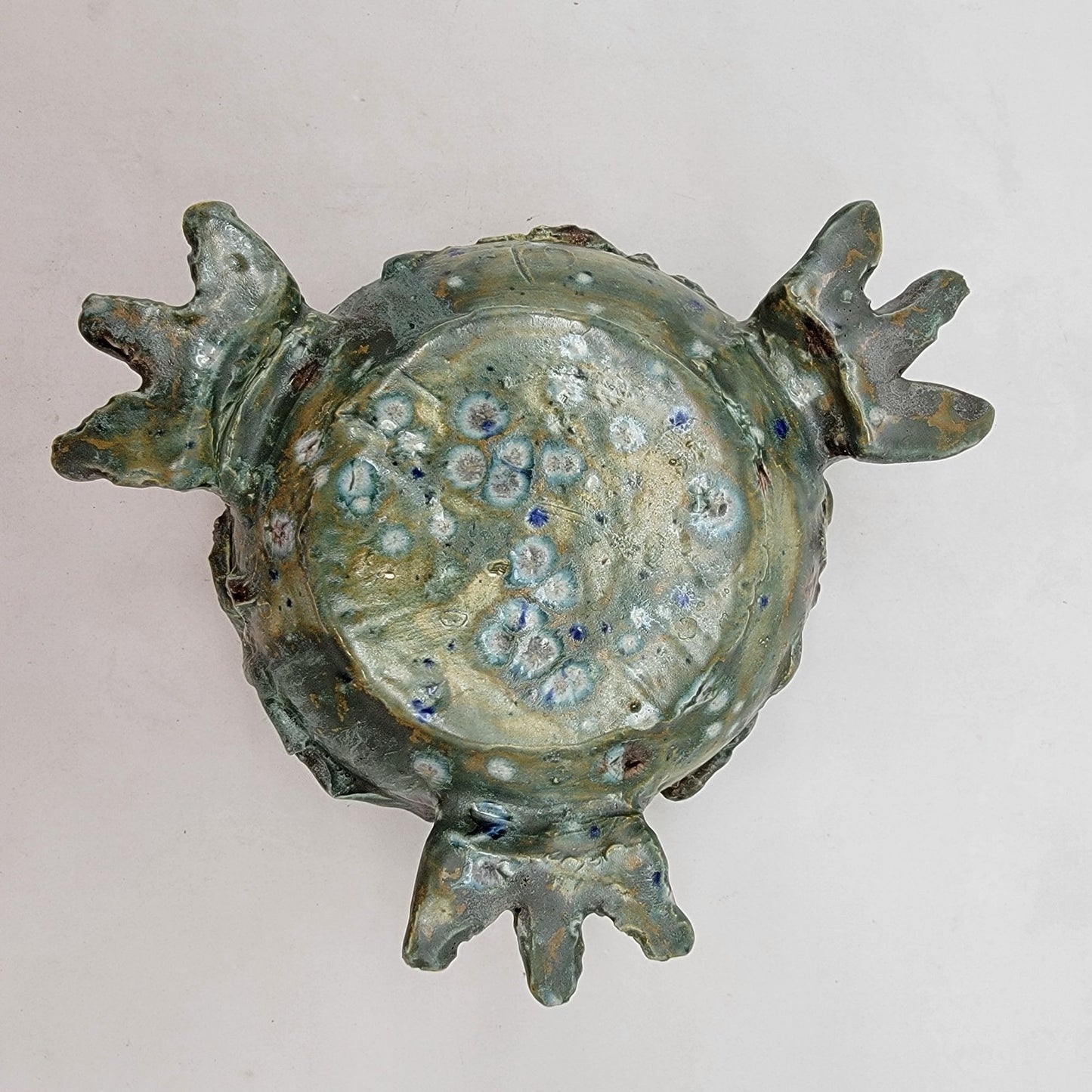 Unique Green Art Pottery Footed Planter Bowl