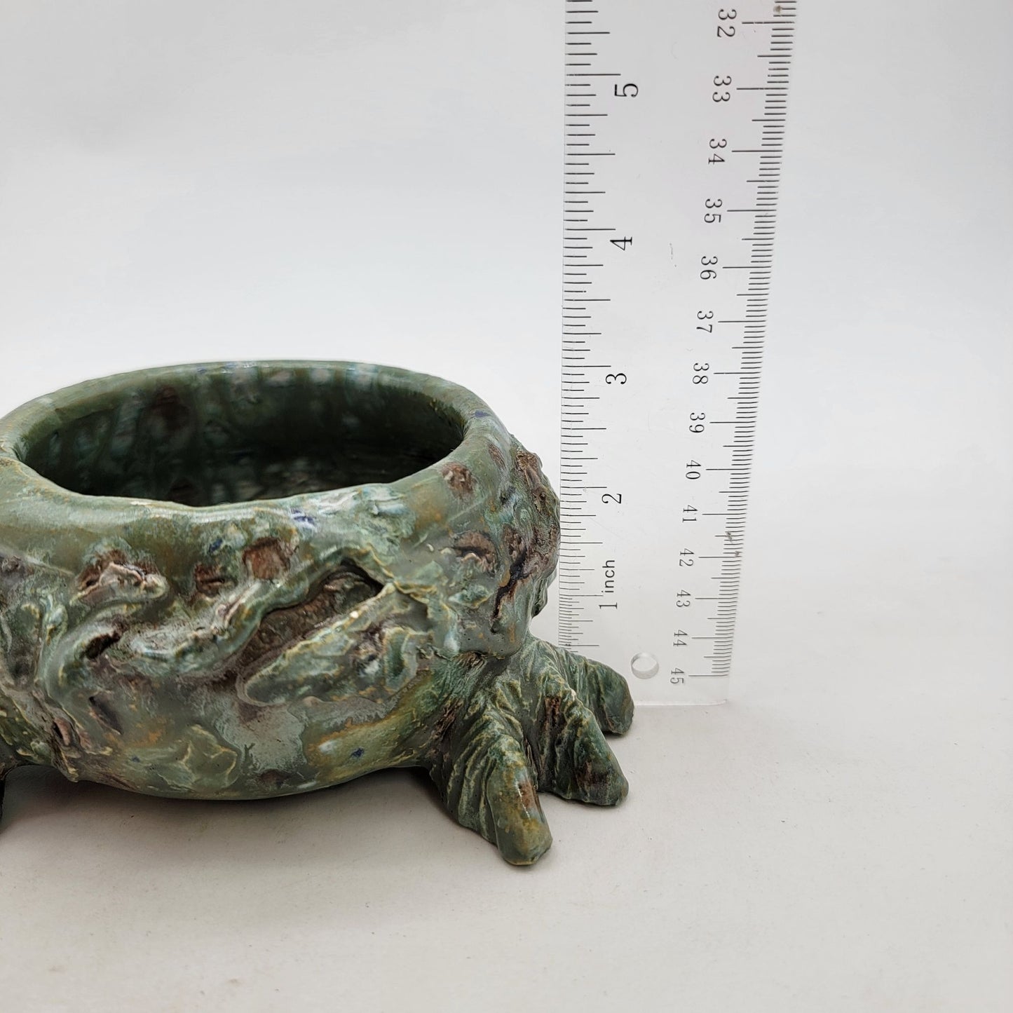 Unique Green Art Pottery Footed Planter Bowl