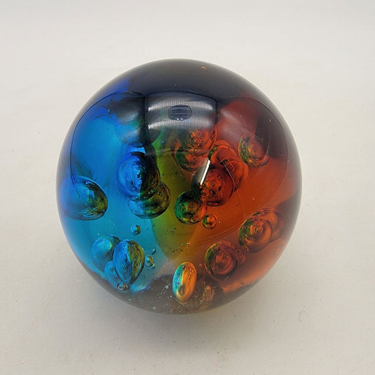 Controlled Bubbles Art Glass Paperweight With Multicolor