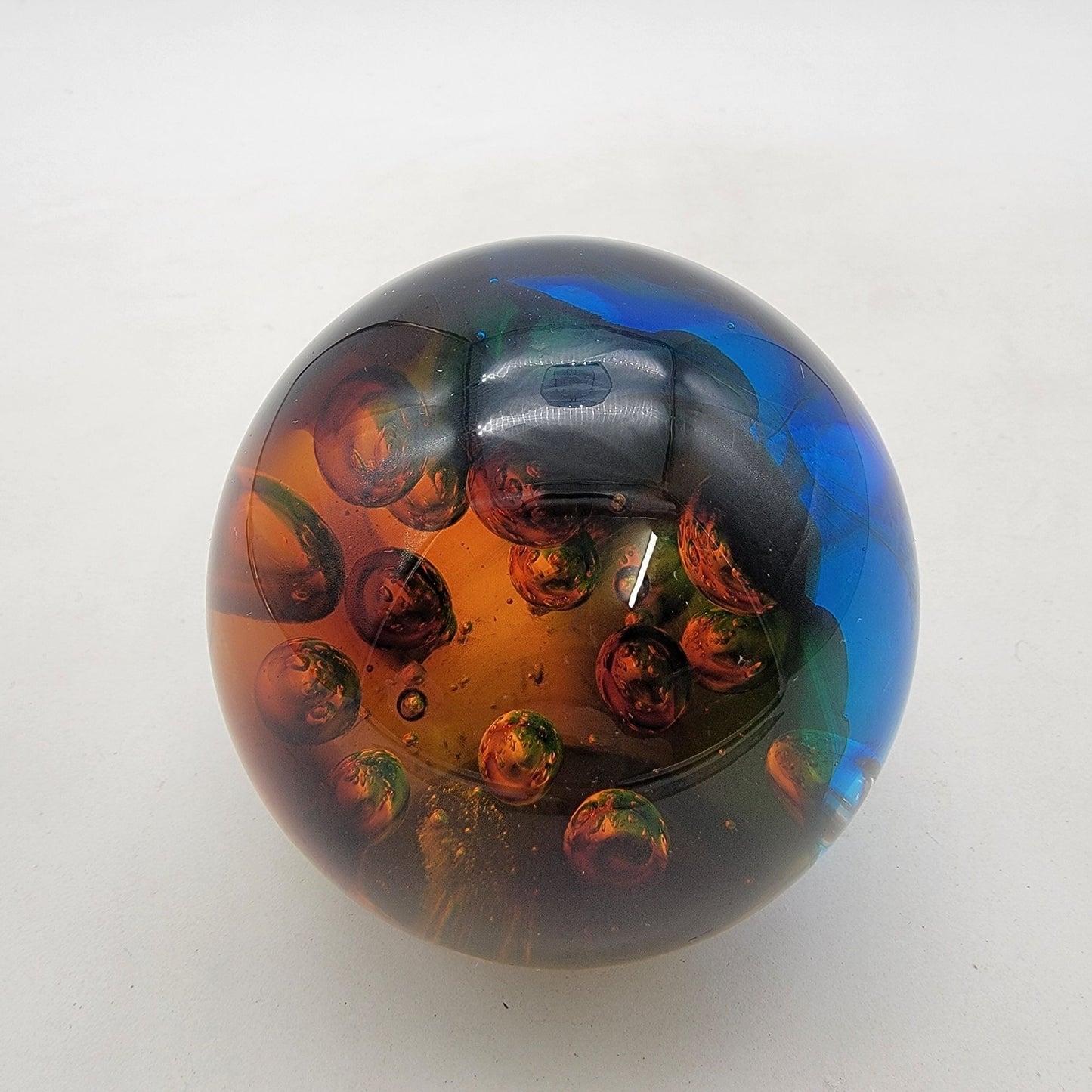 Controlled Bubbles Art Glass Paperweight With Multicolor