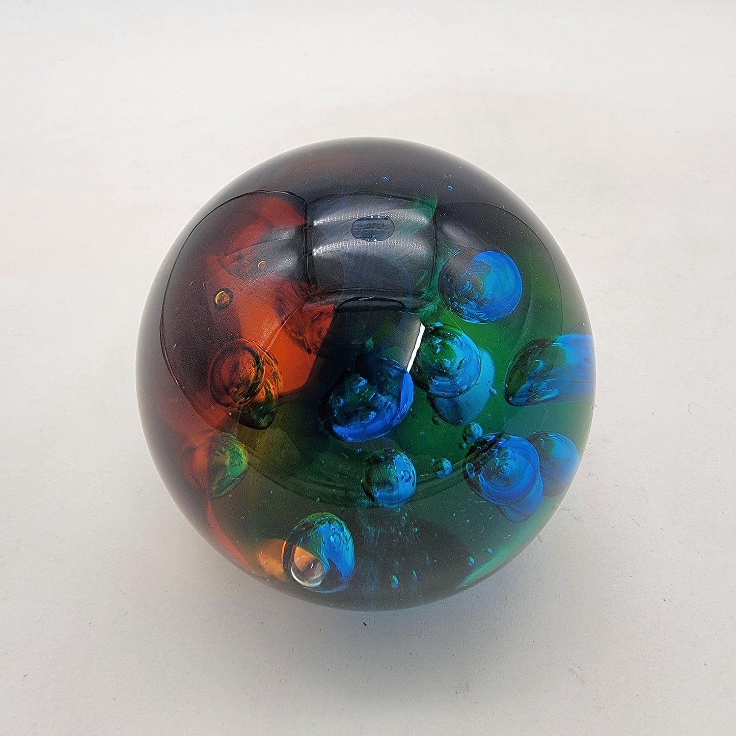 Controlled Bubbles Art Glass Paperweight With Multicolor
